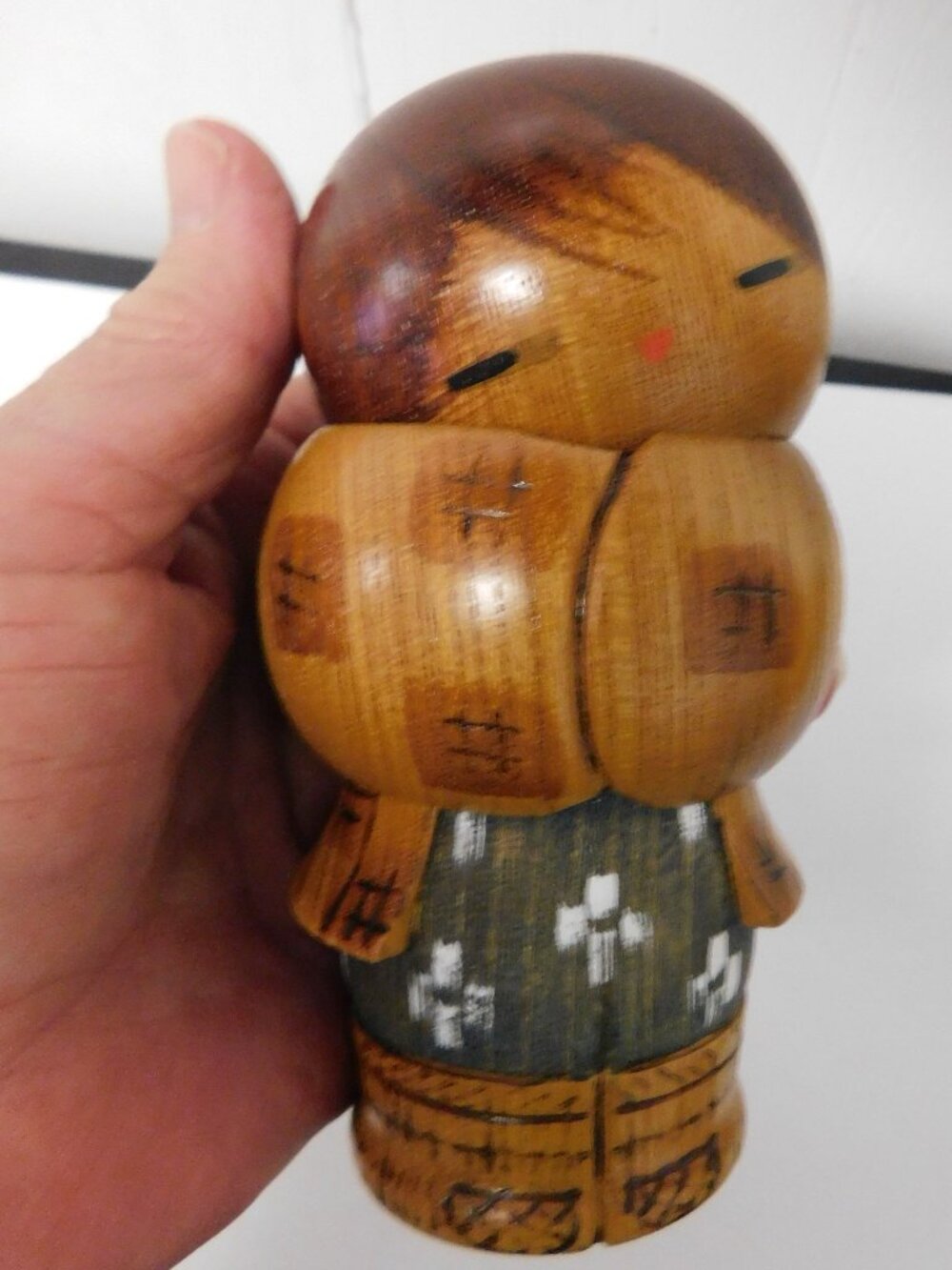 Vintage Japanese Kokeshi Doll 4 3/4 " with Red Stamp with Tilted Head